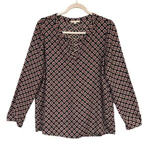 Pleione Long Sleeve Blouse Black Pink Geometric Size M Boho Chic Workwear Casual